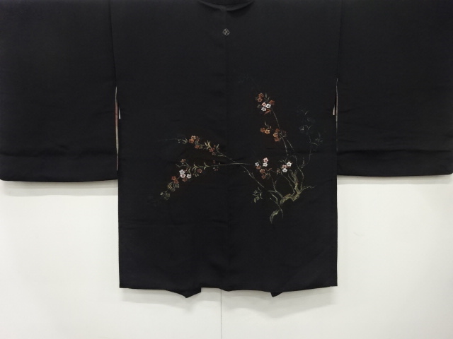 漆　枝花模様織り出し　一つ紋　絵羽織